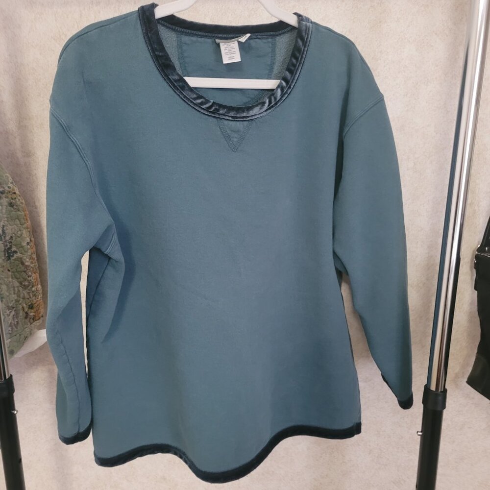 Teal Blue Velvet Trimmed Sweatshirt Coldwater Creek Size M